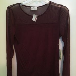 Burgundy maroon long sleeve tee with mesh top